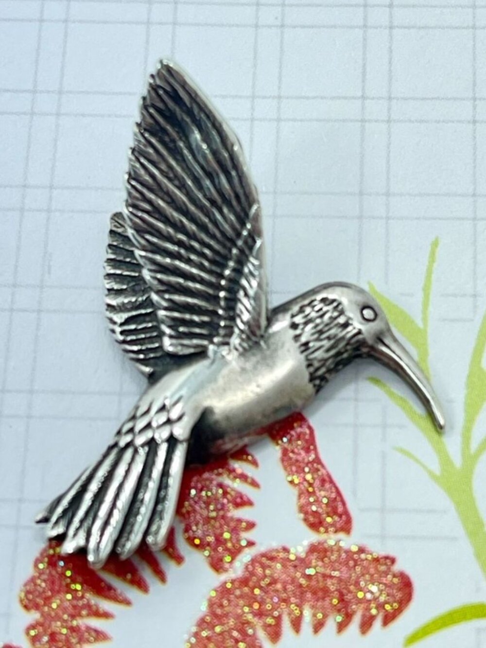 925 Sterling Silver Hummingbird Slider Pendant Oxidized Flying Bird - Picture 4 of 6
